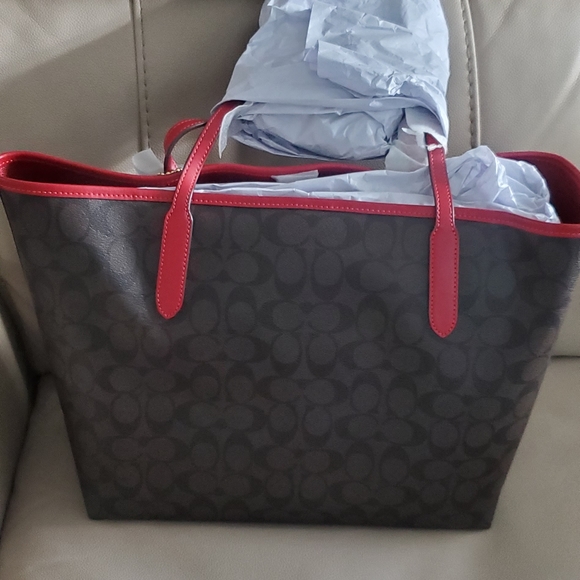 Coach Brown/Red Tote Bag - Picture 2 of 5